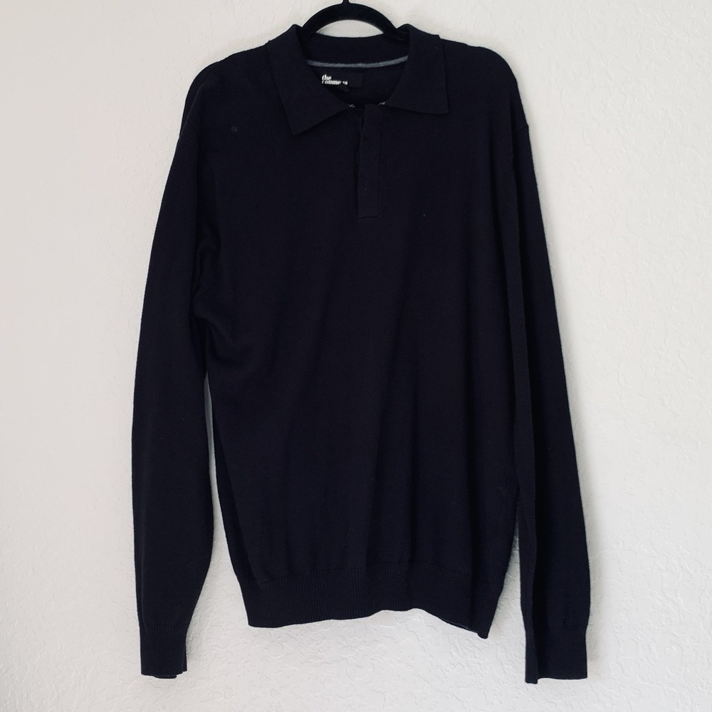 The Commons Polo Sweater Men XL Black Soft Cotton Cashmere Quiet Luxury Preppy